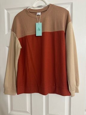 wild fable Colorblock Ribbed Crewneck Sweater - Rust, Beige, Tan